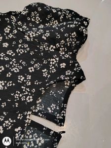 Black Floral Puff Sleeve Dress For Girls (11-12)