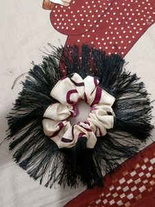 Purple And Creamy, Red Fringe Hair Scrunchies