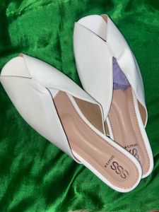 Elegant White Mule Slides