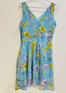 Sera Blue And Pink Floral Fit &amp; Flare Dress
