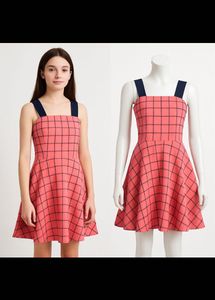 Chic Coral Grid Dress