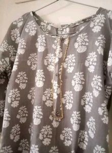 Women Straight Long Grey Colored Kurta