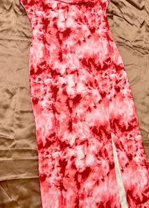 Red Tie-Dye Midi Slip Dress