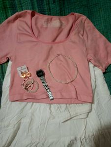 Pink Crop Top & White Skirt Bundle