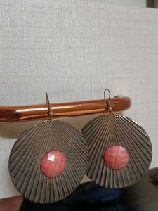 Disc Earrings - Green And Pink Stones