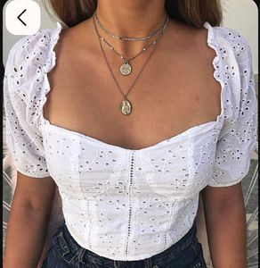 Eyelet Puff Sleeve Crop Top