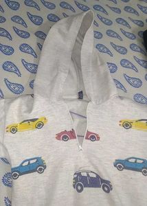 White Hoodie With Car Print
