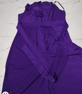 Purple elle ruffle front belted halter mini dress