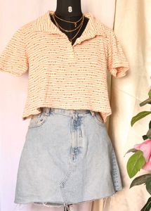 Zara Vintage Cropped Patterned Polo Shirt