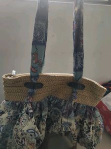 Floral Print Straw Tote Bag