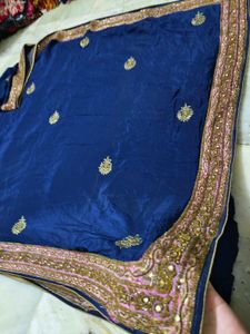 Heavy Weight Saree Italian Fabric Royal Blue