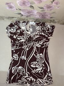 Brown Floral Print Top