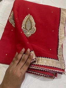 new red patched saree
