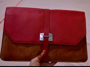Red &amp; Brown Leather Clutch