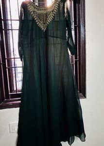 Elegant Green Ethnic Gown With Shrug