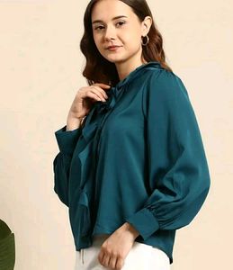 Elegant Teal Tie-Neck Blouse