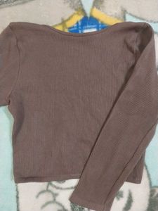 Ribbed Brown Crop Top