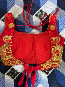Red &amp; Gold Embroidered Blouse