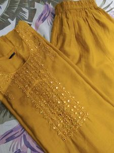 Mustard Kurta With Pant Set