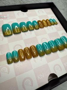 (Sale)Golden Glittery Press On Nails Square-medium