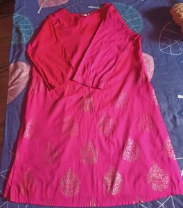 Womens Silk Blend Block Print Straight Kurta