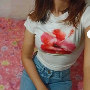 Basic Flower Print Crop Top