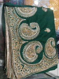 Elegant Green & Gold Embroidered Saree