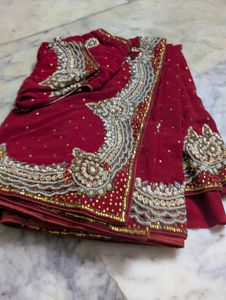 Red Embroidered Saree with Blouse