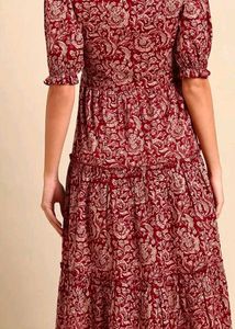 Red Paisley Print Midi Dress