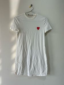 White T-shirt Dress with Red Heart