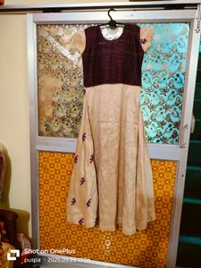 Golden And Violet Colour Ethenic Dress