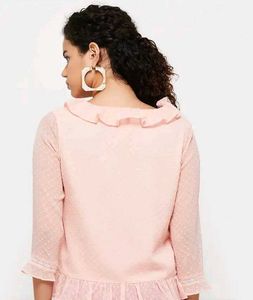 Pink Swiss Dot Ruffle Blouse