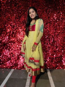 Anarkali Kurta Set with yellow color duppa