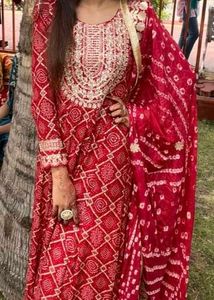 Red Bandhani Print Salwar Suit