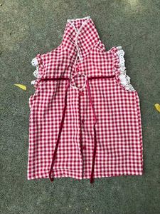 Aesthetic Red Gingham Lace Trim Top