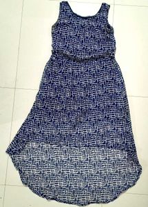 Navy-White Printed Sleeveless Dress