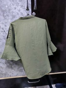 Olive Green Flared Sleeve Top