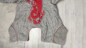 Red 🍒 &amp; Grey Heavy Flare Cotton Anarkali Dress