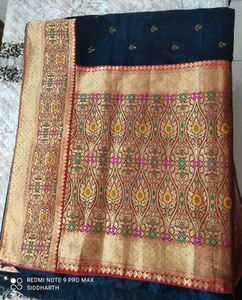 Beautiful Navy Blue Silk Saree With Sirowsky Work