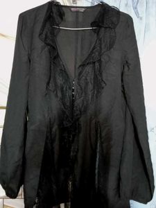 Black Lace Ruffle Blouse