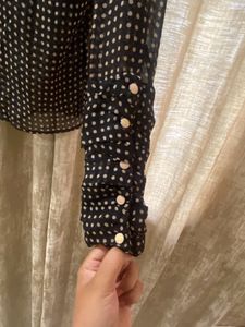 Polka Dot Black Beige Sheer Blouse