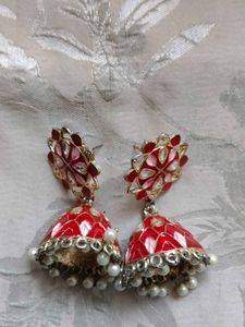 Red Enamel Jhumka Earrings