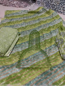 Green Dress Material Slub Cotton