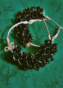 Black Beaded Hoop Earrings