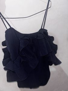 Navy Ruffle Off-Shoulder Top