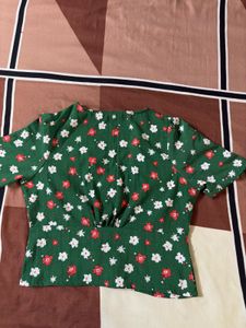 Green Floral Crop Top
