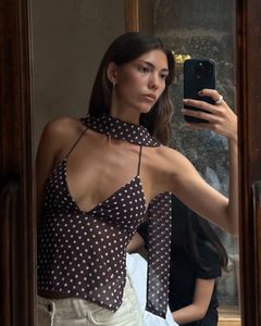 Polka Dot Tie-strap Crop Top with scarf