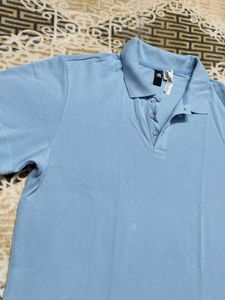 Adidas Men Blue Cotton Mix Polo Shirt