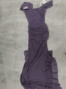 Purple Mesh Slit Dress
