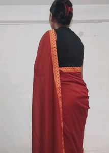 Rust Saree with Gold Border